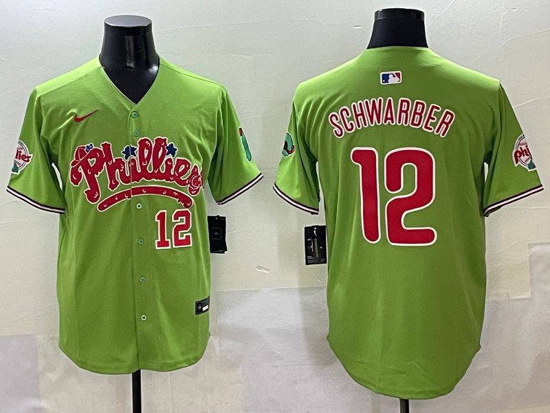 Men Philadelphia Phillies #12 Schwarber Green Five generations Joint Name 2025 Nike MLB Jersey style 5->women mlb jersey->Women Jersey